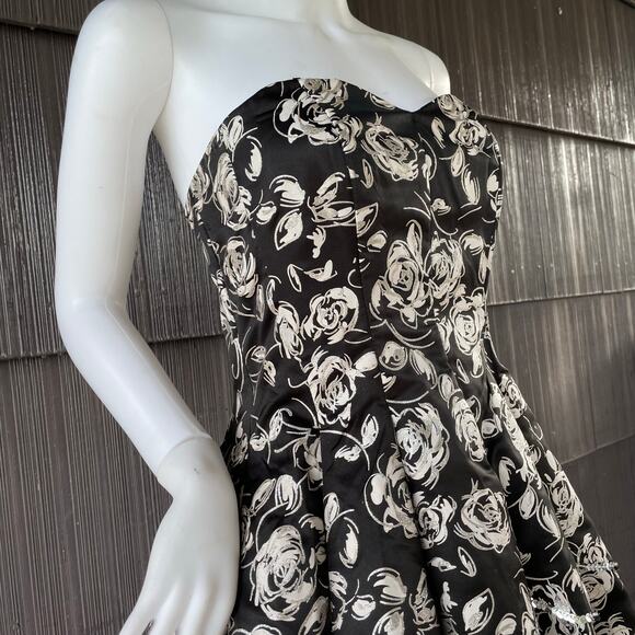 🔥Y2K Romantic Rose Print Sequin Tulle Strapless Goth Fairy Peplum Party Dress - Picture 5 of 16